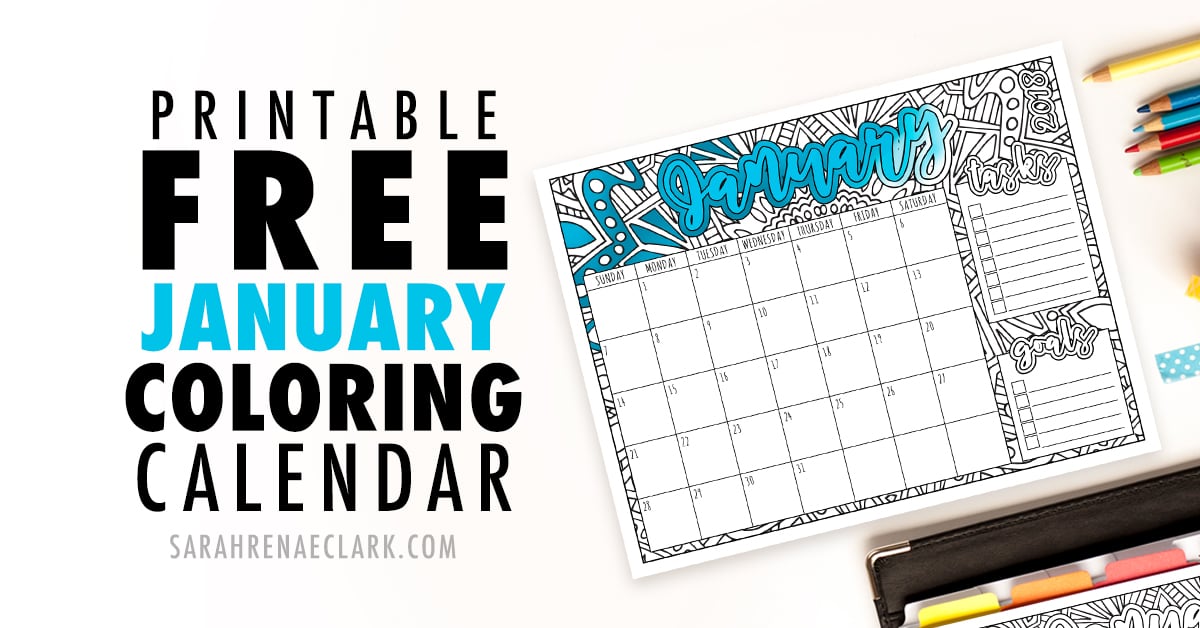 Printable Free January Coloring Calendar 2018
