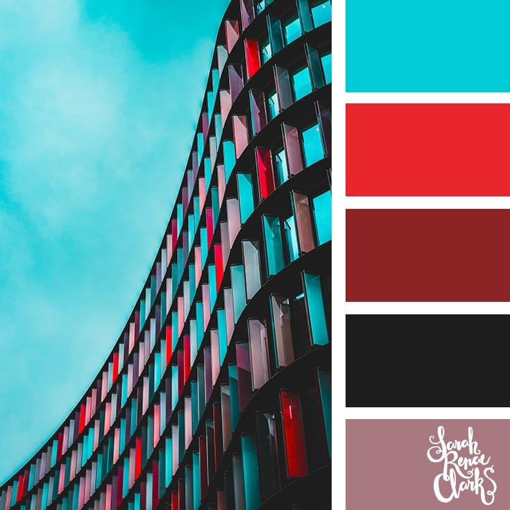 Red and acqua | 25 color palettes inspired by the PANTONE color trend predictions for Spring 2018 - Use these color schemes as inspiration for your next colorful project! Find more color palettes, mood boards and schemes at www.sarahrenaeclark.com #color #colorpalette