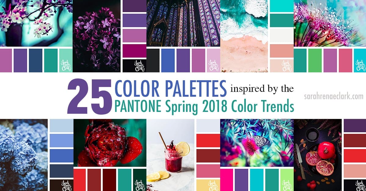 Color palettes inspired by the PANTONE color trend predictions for Spring 2018 - Use these color schemes as inspiration for your next colorful project! Find more color palettes, mood boards and schemes at www.sarahrenaeclark.com #color #colorpalette