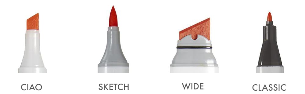 Copic Markers come in 4 different types: Copic Ciao, Copic Sketch, Copic Wide and Copic Classic