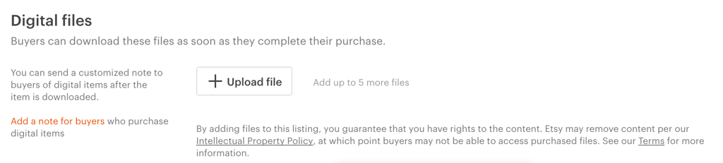 Etsy listing digital files