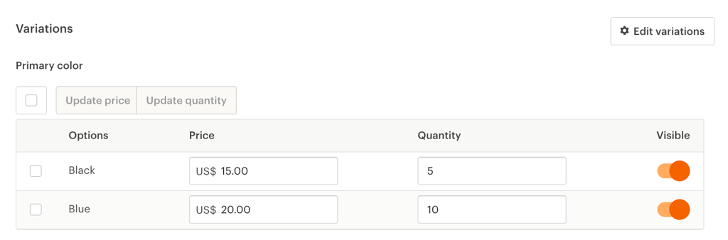 Etsy listings - add a variation
