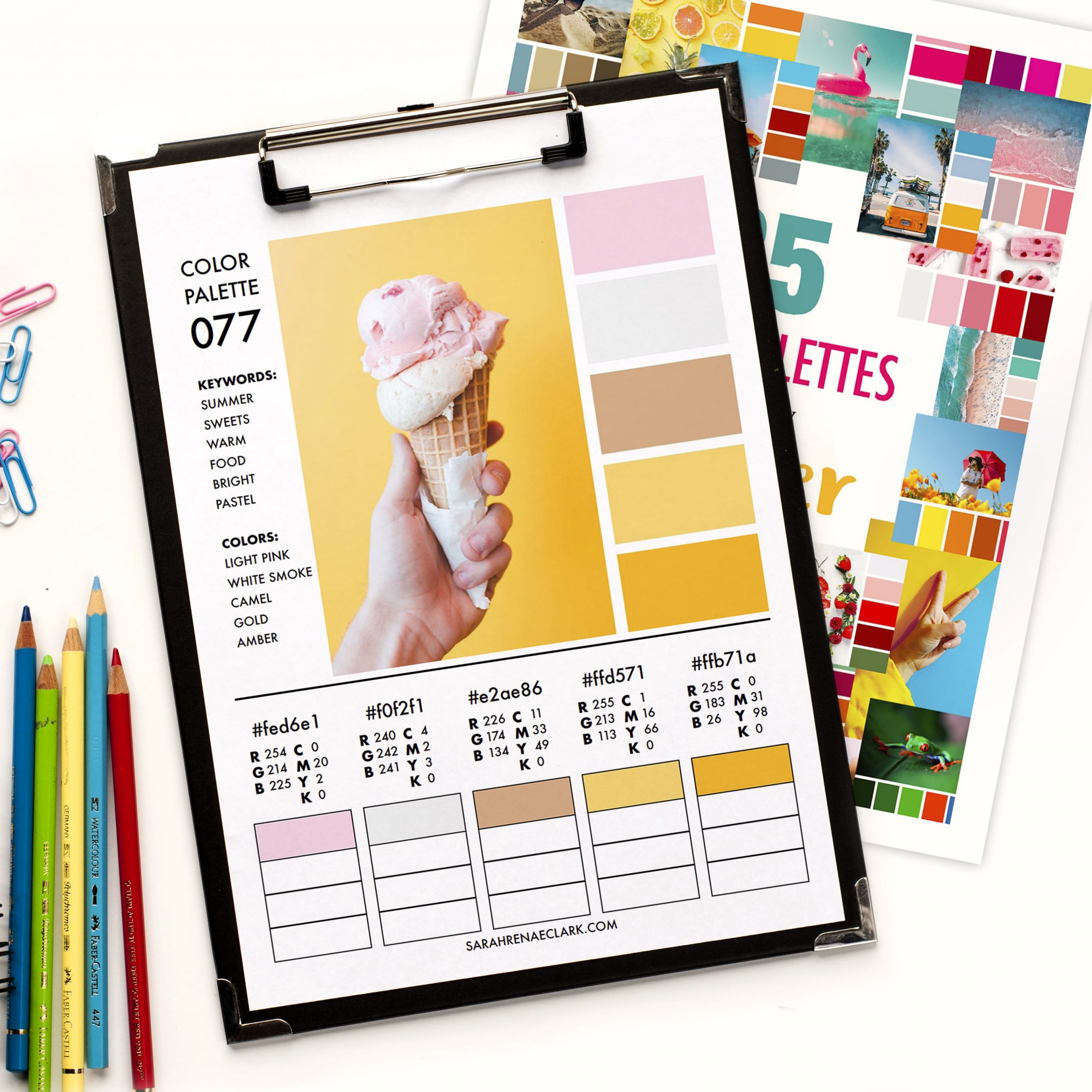 Get the PDF version of all 25 color palettes, including RGB, CMYK and HEX codes for each color. Click to buy now!