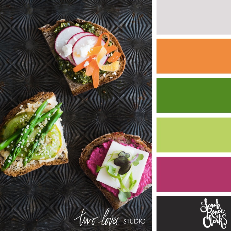 Pink and green food color palette