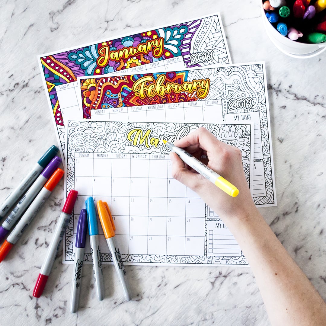 Printable 2019 coloring calendar