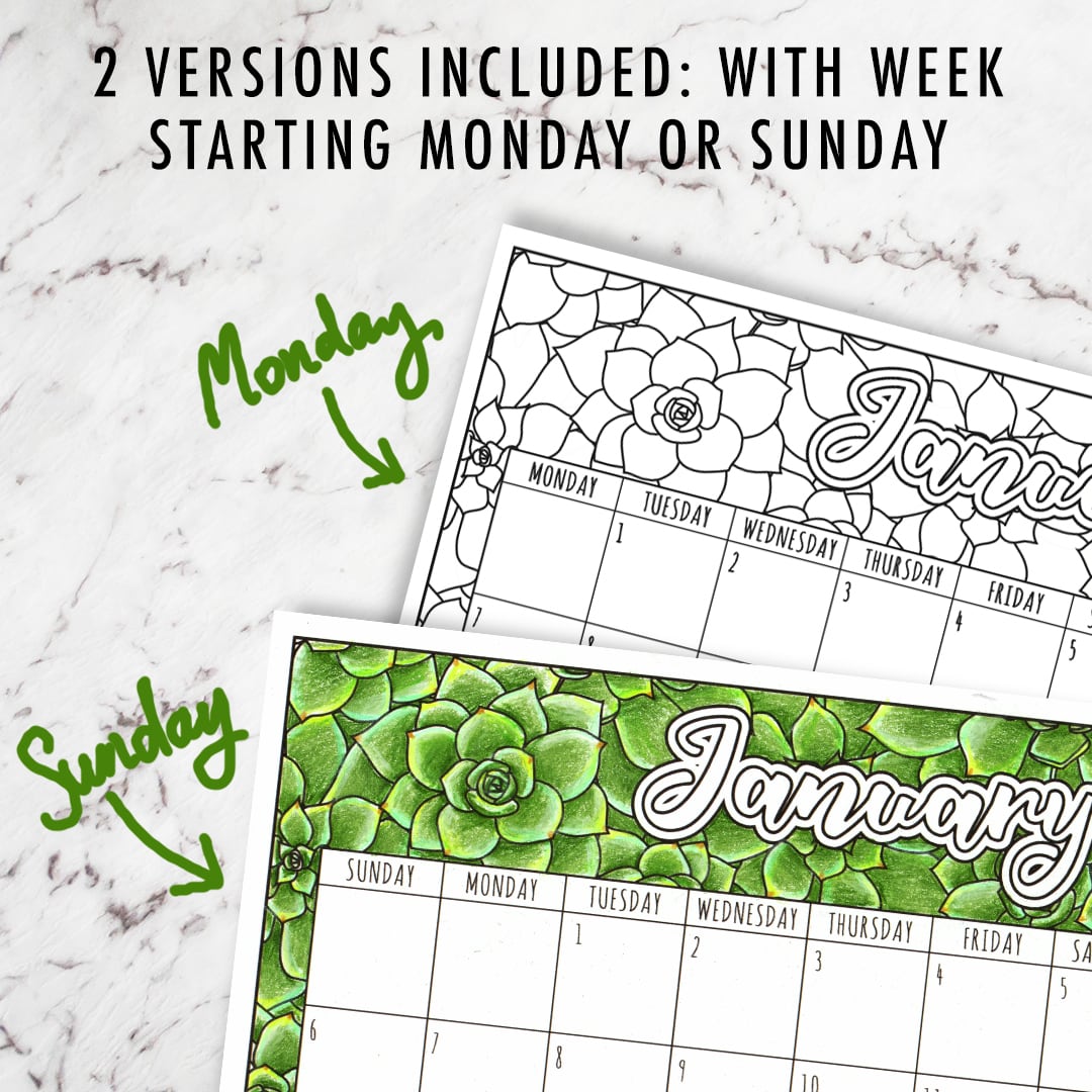 Printable 2019 coloring calendar