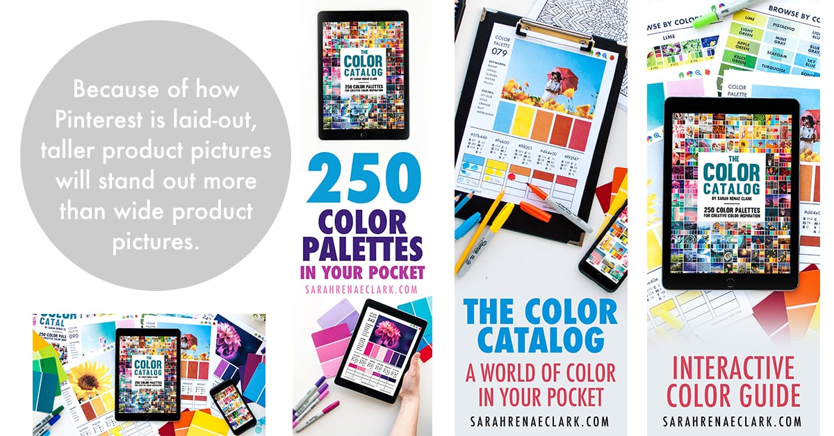 Because of how Pinterest is laid-out, taller product pictures will stand out more than wide product pictures