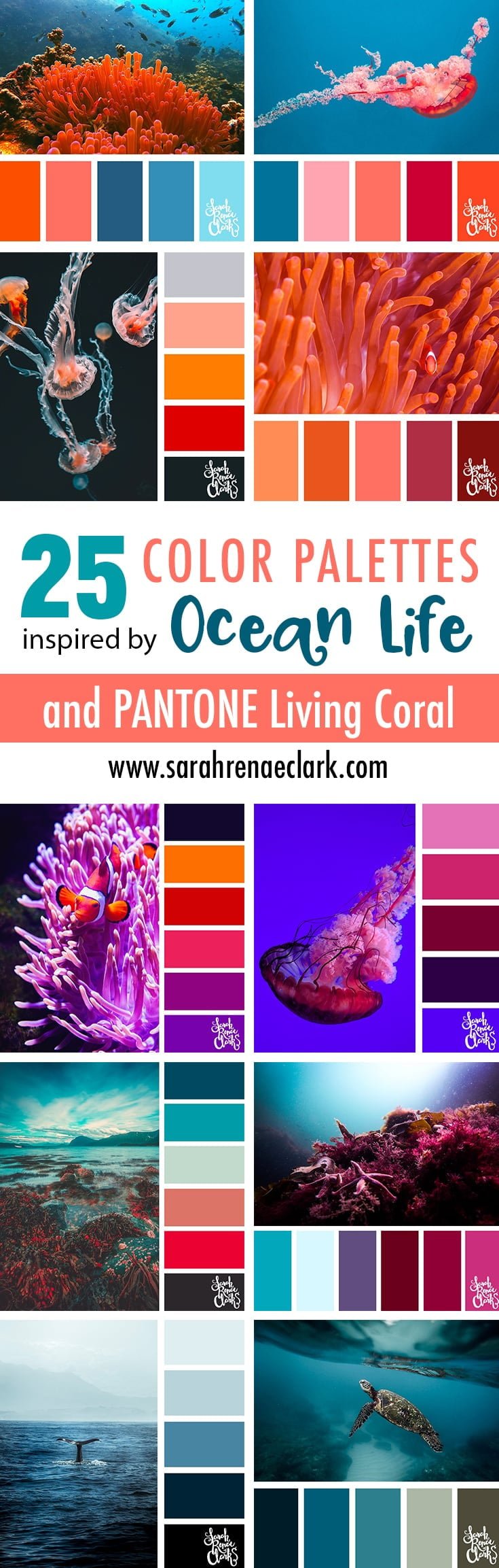 25 Color Palettes inspired by Ocean Life and PANTONE Living Coral