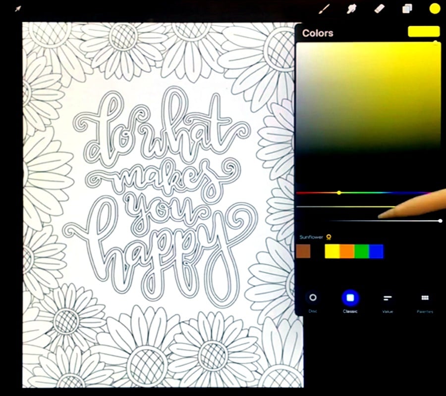 Using a color selection tool to choose a color in Procreate