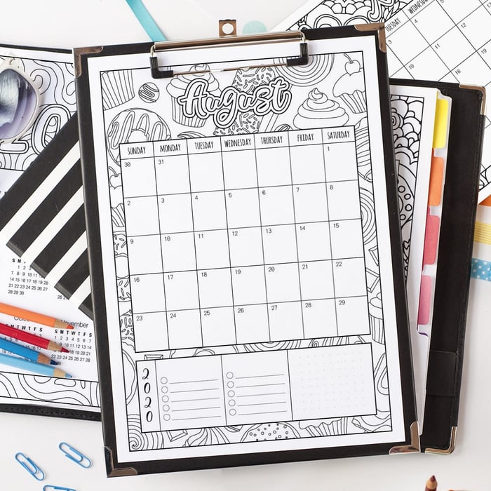 2020 Printable Calendar Coloring Page