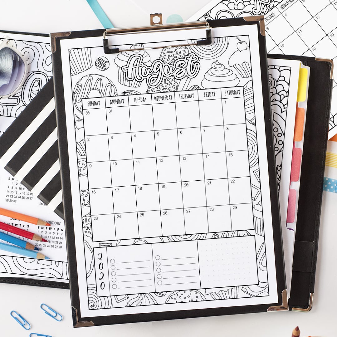 2020 printable calendar coloring page