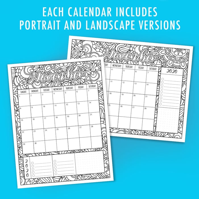 Printable 2020 Coloring Calendar