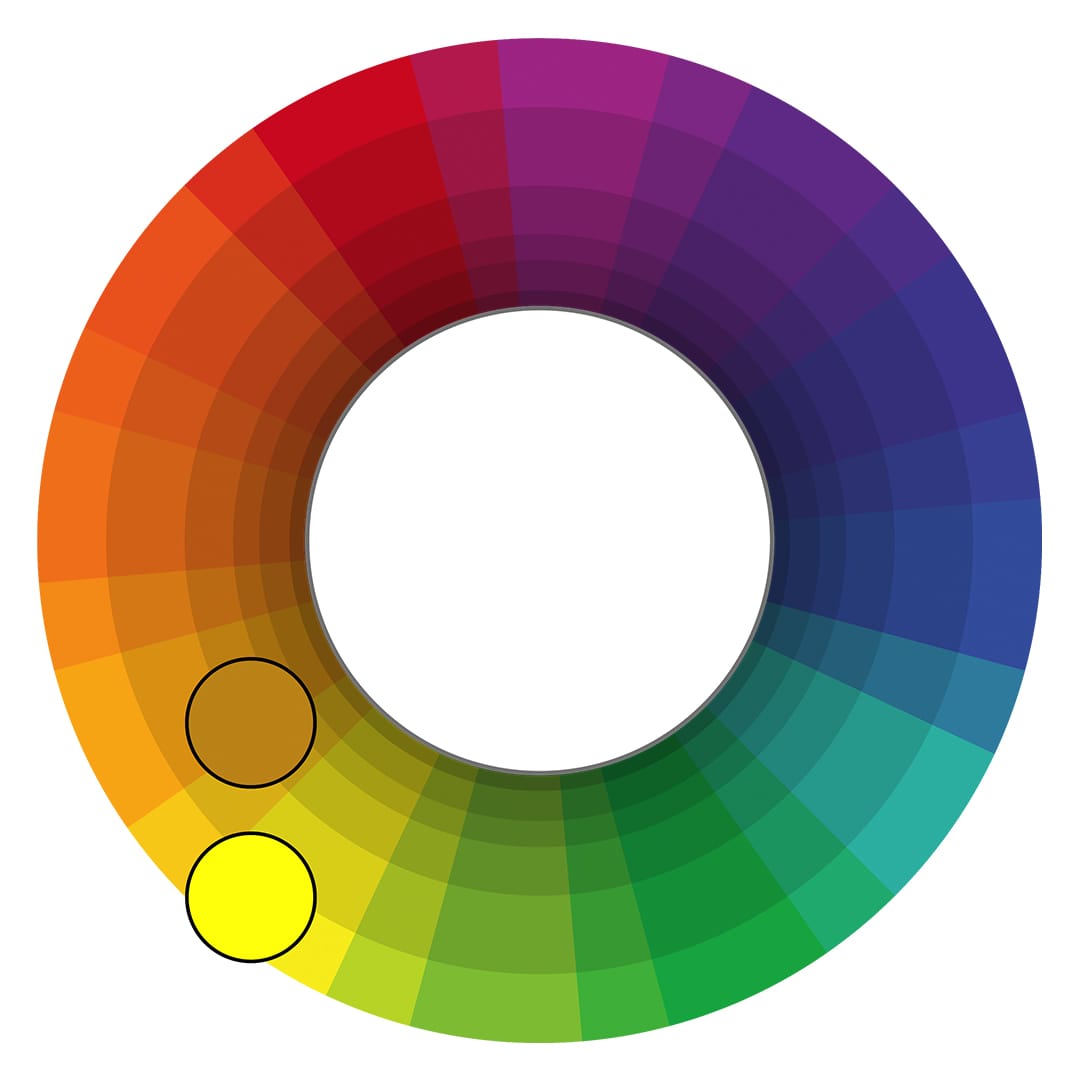 Picture showing where yellow and brown are on the color wheel