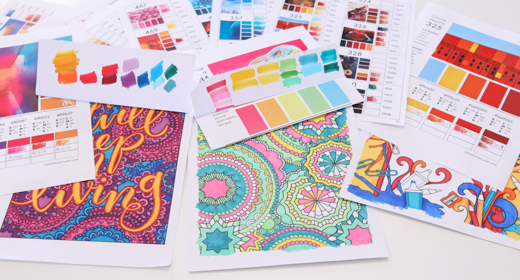 Color palettes used for adult coloring pages