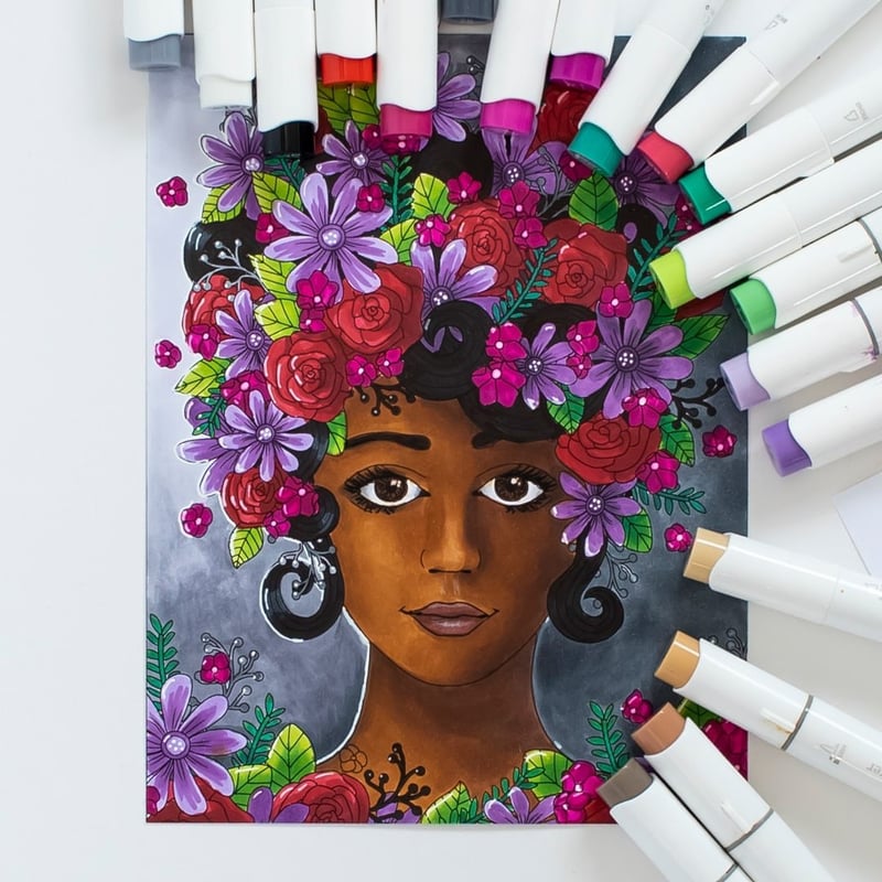 Final coloring page showing shadows on skin tone