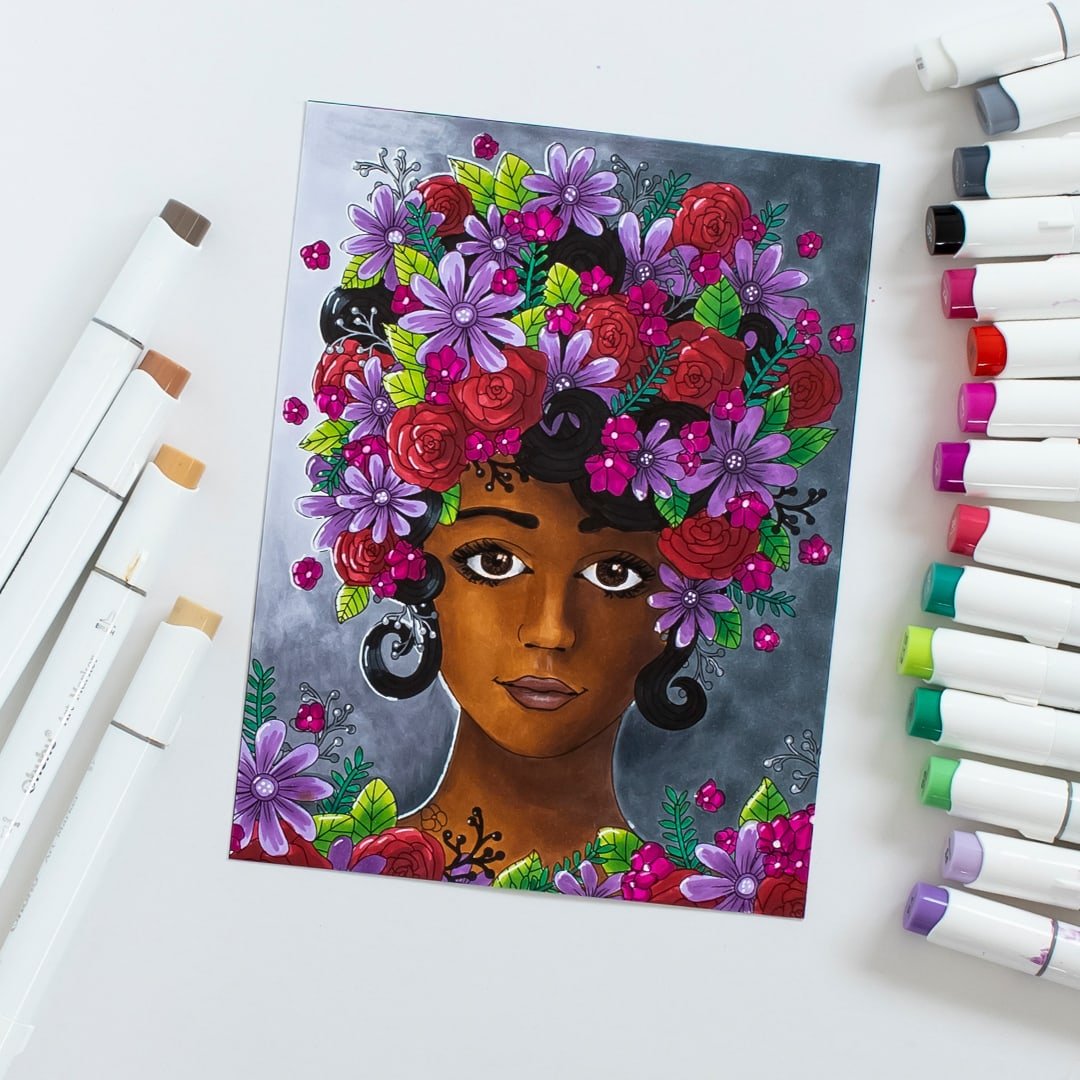 Coloring page of darker skin tones with markers