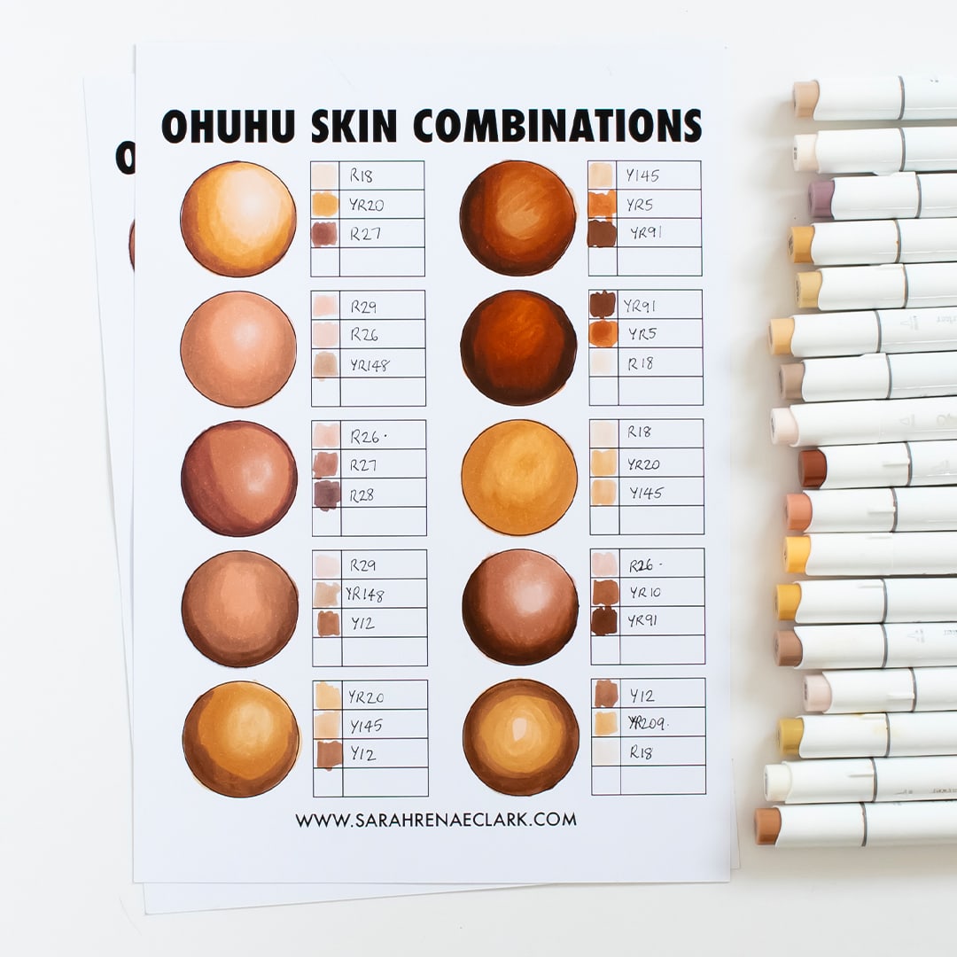 Ohuhu marker skin tone color swatches 2