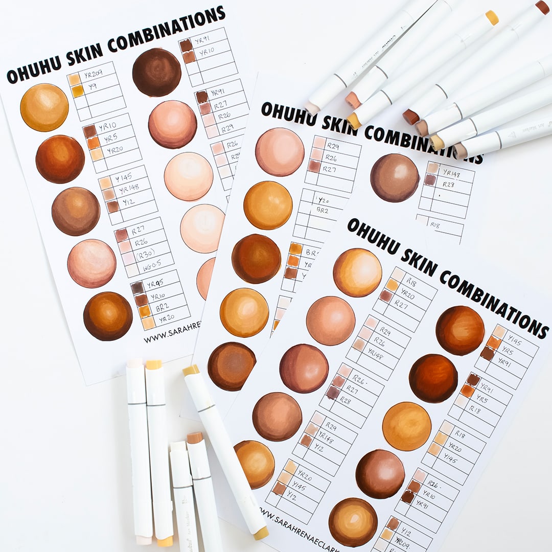 Ohuhu skin tone marker color combinations