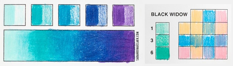 Black Widow colored pencil swatches and gradient