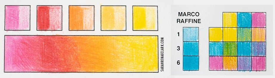 Marco Raffine colored pencil swatches and gradient