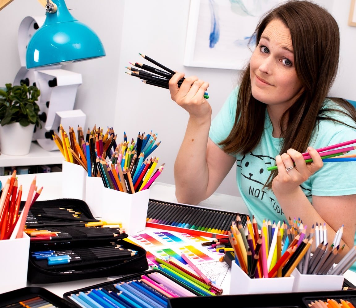 Sarah testing colored pencils from affordable brands