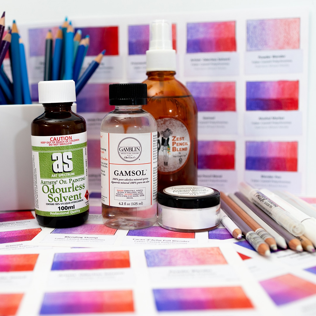 Blending colored pencils with different blending products