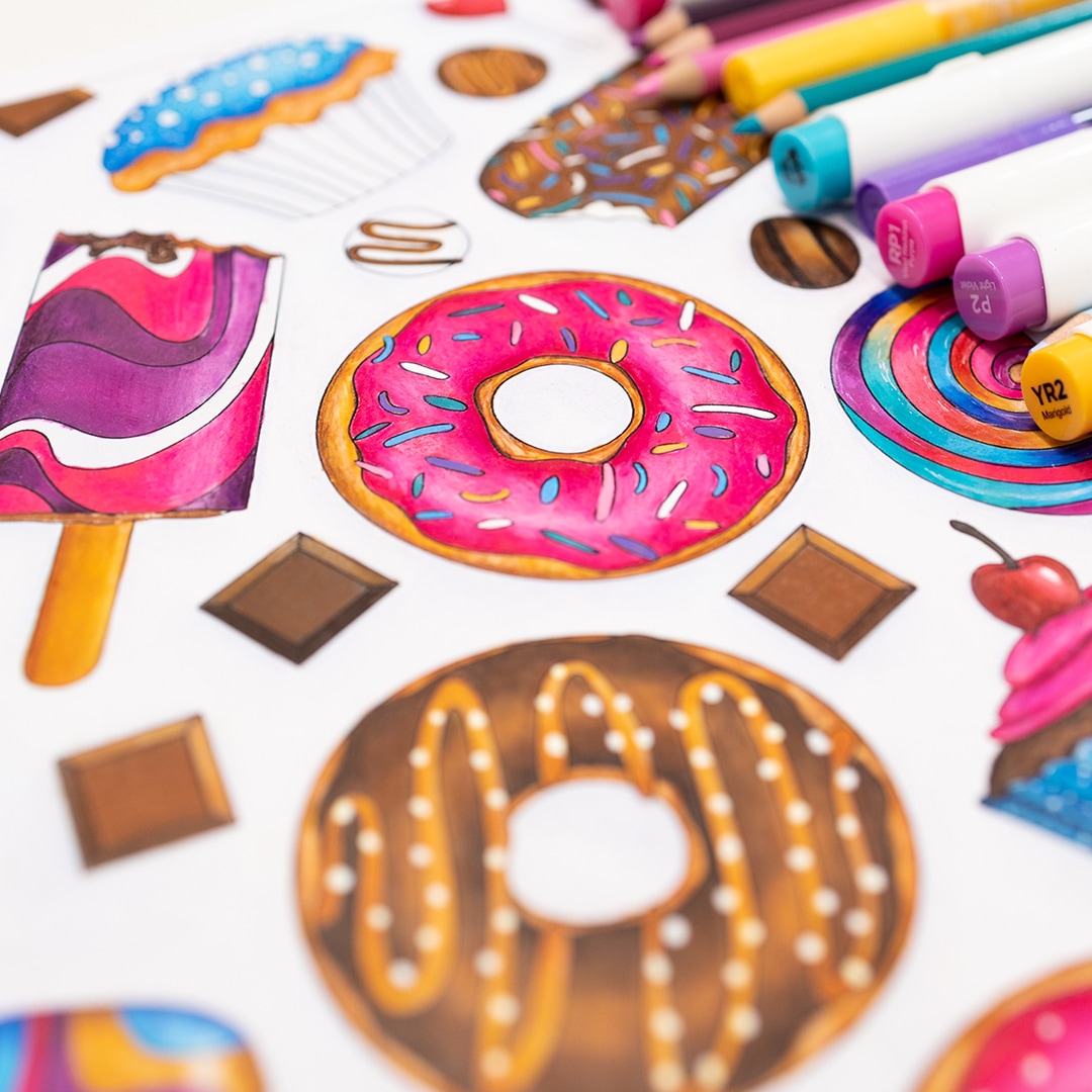 Fun donuts and cupcakes printable coloring page for adults