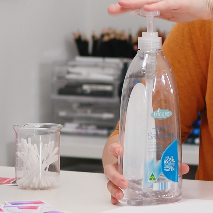 Blending pencils with hand sanitizer
