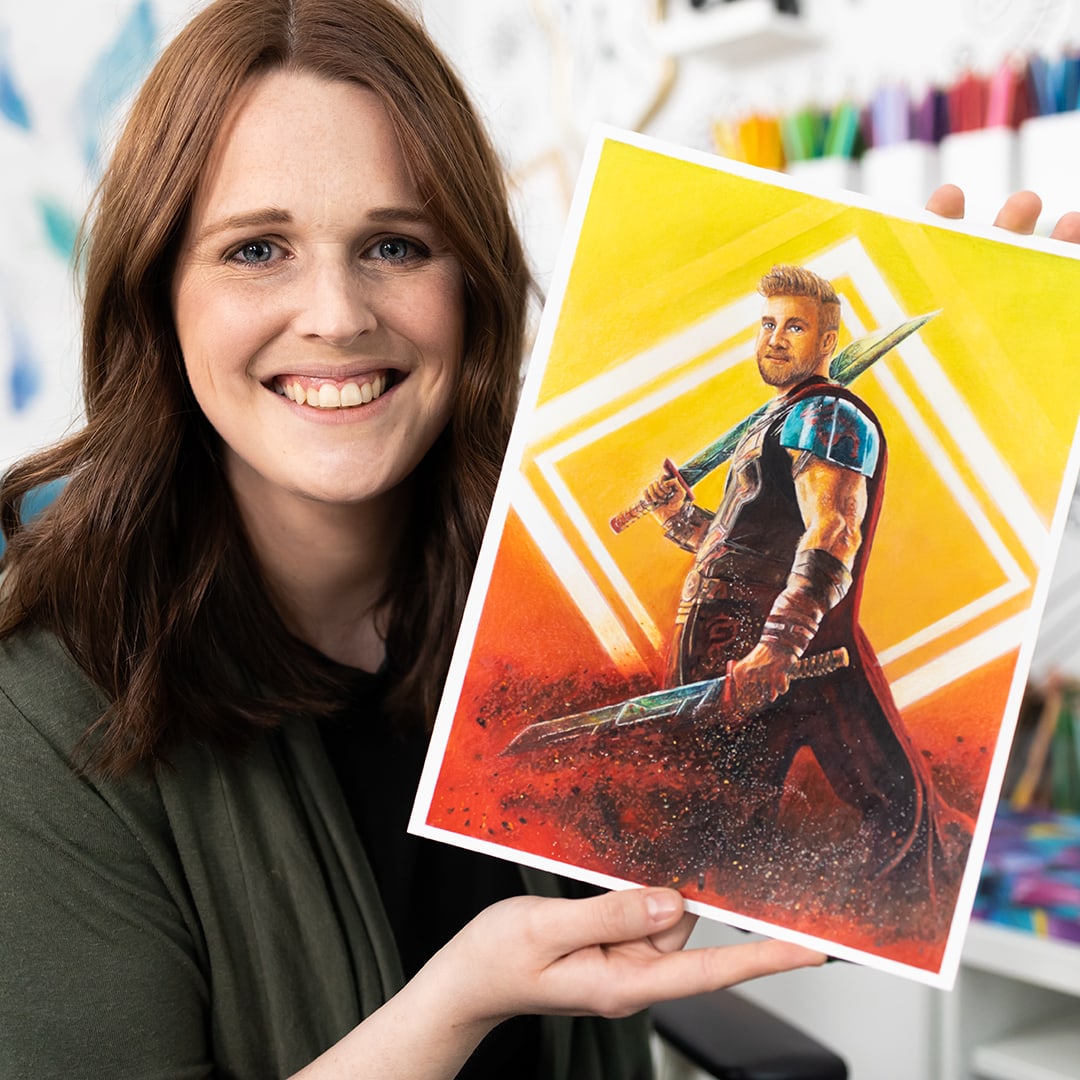Jazza as Thor drawing Using Caran d'Ache Luminance Pencils