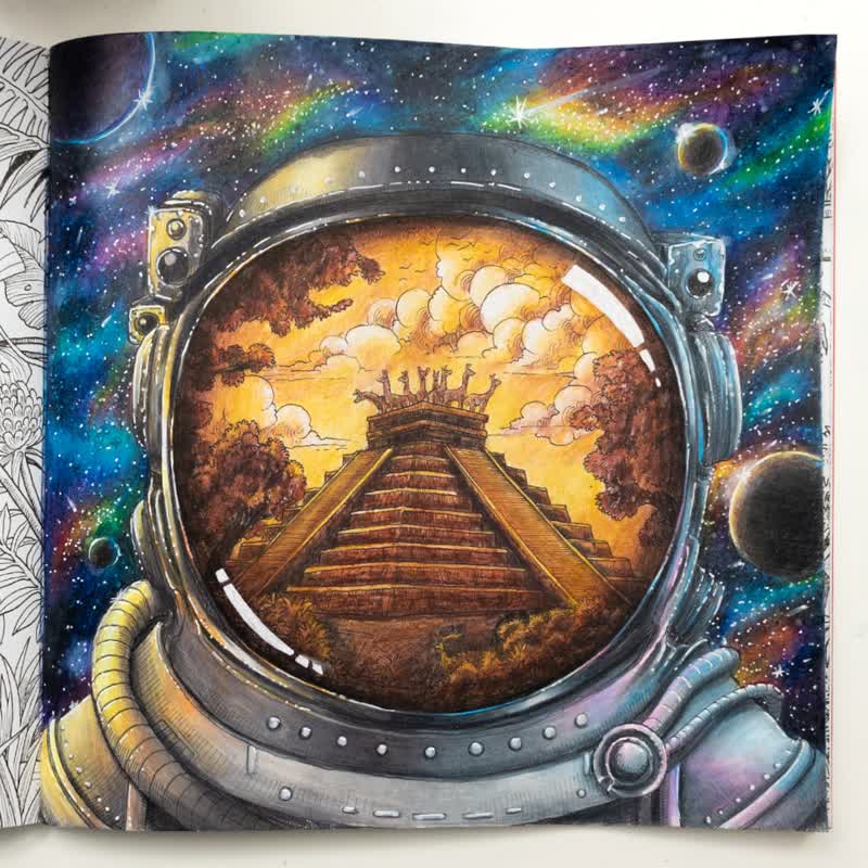 Epic GALAXY SPACE SCENE from a Kerby Rosanes Adult Coloring Page