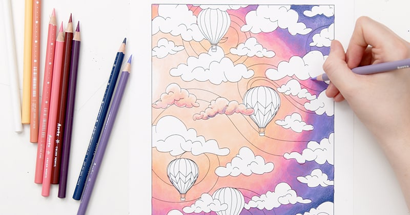 an adult coloring page with the background colored in and the foreground still white