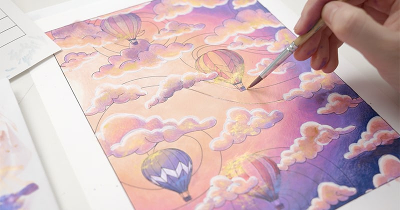 Adult coloring page with gold highlights