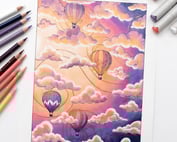 This is a free printable coloring page for adult featuring Balloons in the Clouds.