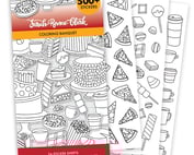 Coloring Sticker Book to color and decorate on your 2024 Coloring Planner. Comes with stickers of cakes, pizza, coffee and so much more.
