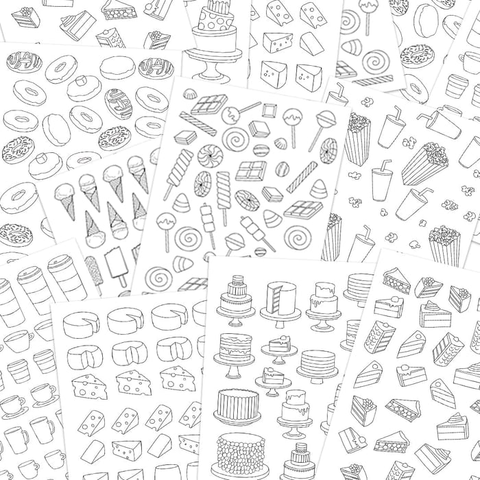 printable-planner-stickers-coloring-banquet-food-theme-stickers