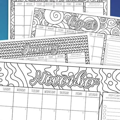 FREE 2024 Printable Coloring Calendar from Sarah Renae Clark