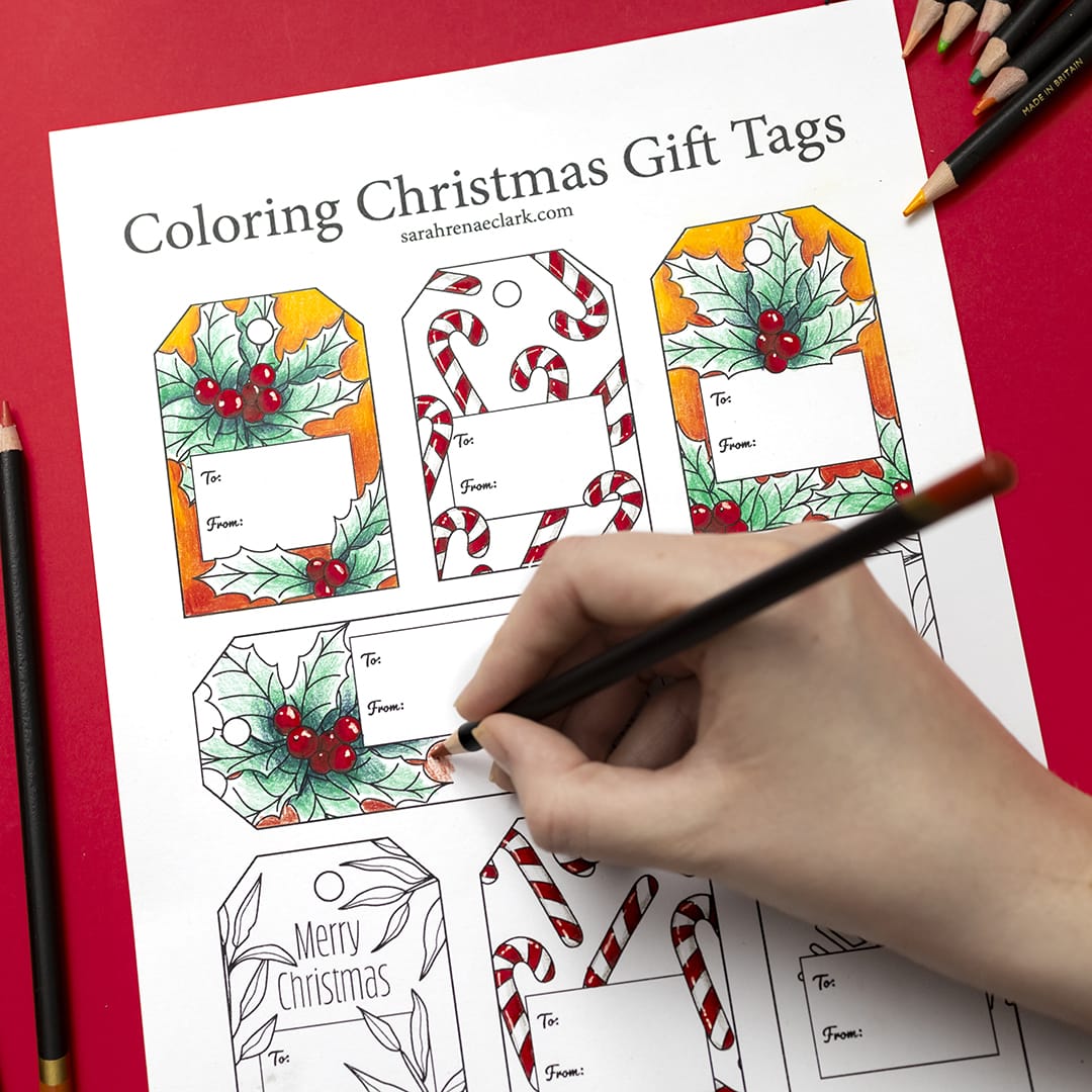 These free printable Christmas gift tags are fun to color in and a great way to personalize your Christmas gifts! There are 8 gift tags from my pack of 40 gift tags for Christmas #free #christmas