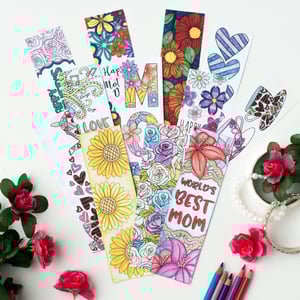 12 Coloring printable Mother's Day Bookmarks.