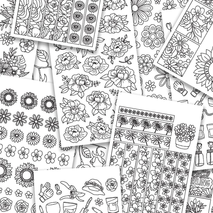 Coloring Florals Printable Stickers