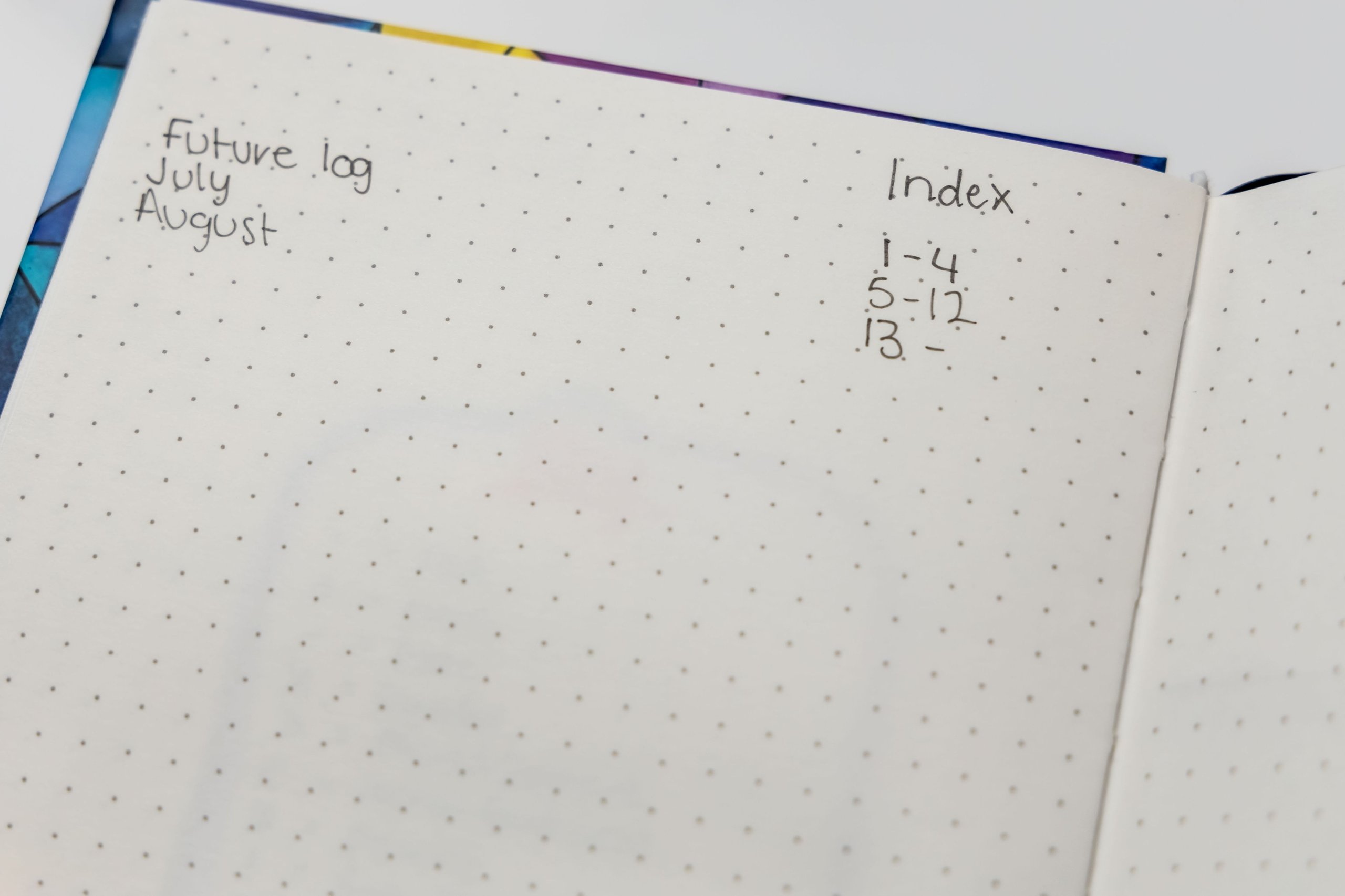 The index for a Dot Journalling guide for beginners