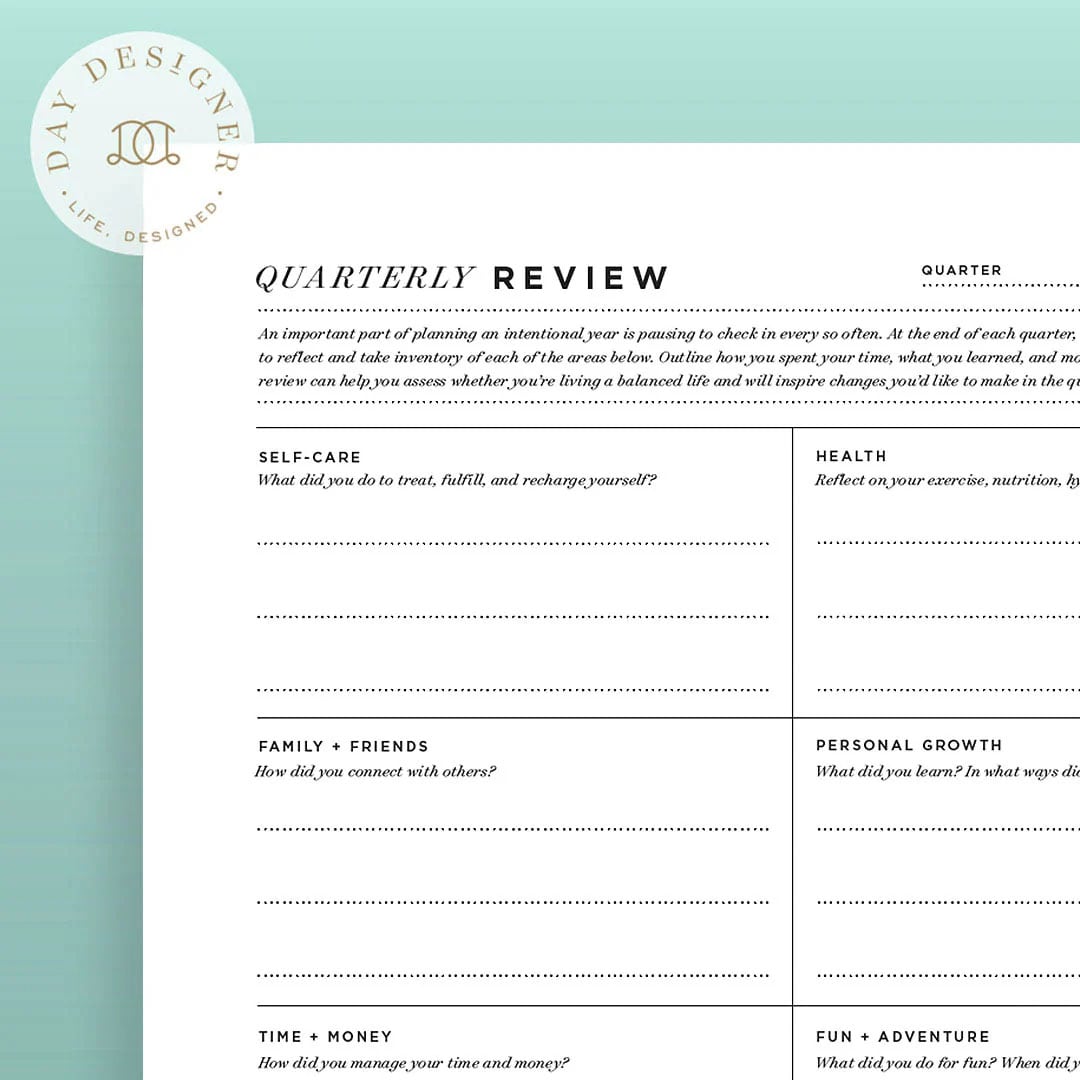Remember to review your plans every quarter with this free printable quarterly review page