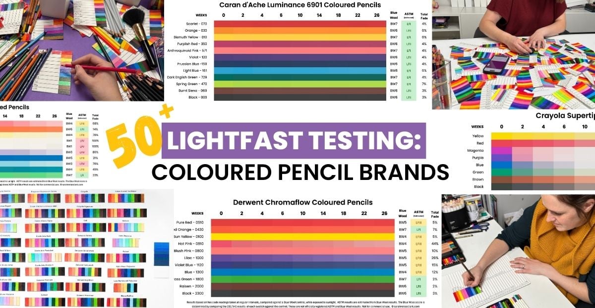 50+ coloured pencil brands were tested in this lightfast blog