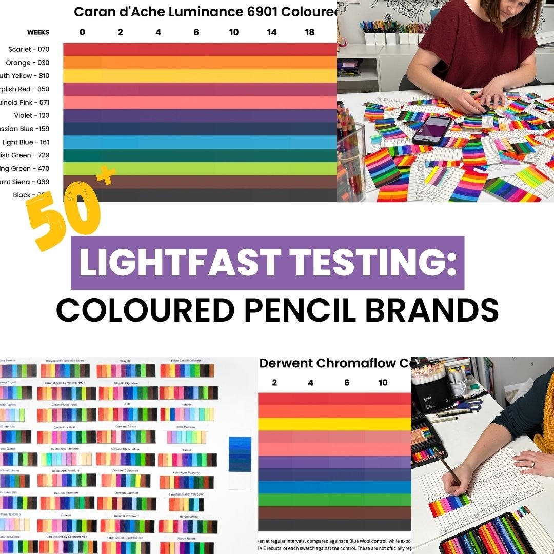 50+ coloured pencil brands were tested in this lightfast blog