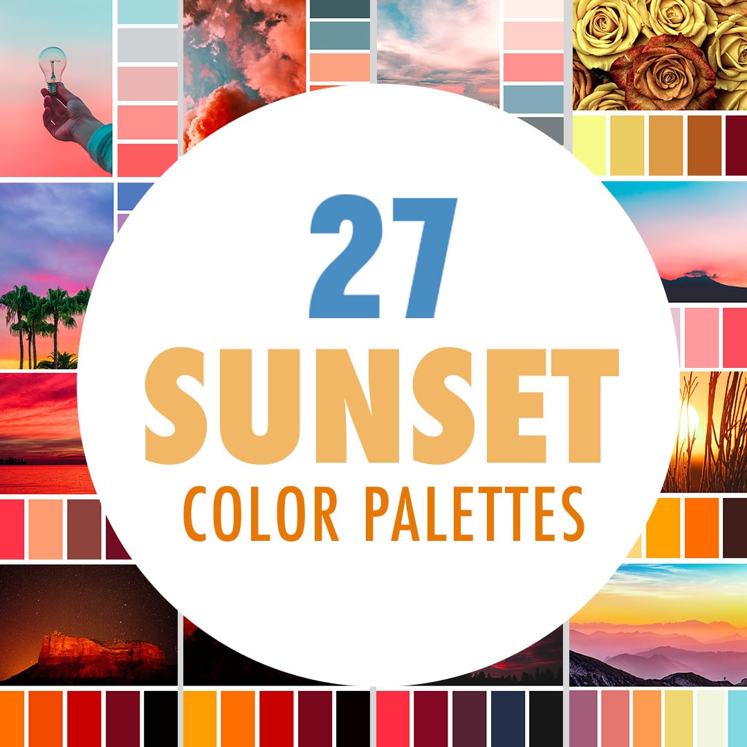 Orange, pink, blue and yellow are all colours you can find in sunsets so i have curated a list of 27 colour palettes inspired by sunsets, free to use for your next art project.