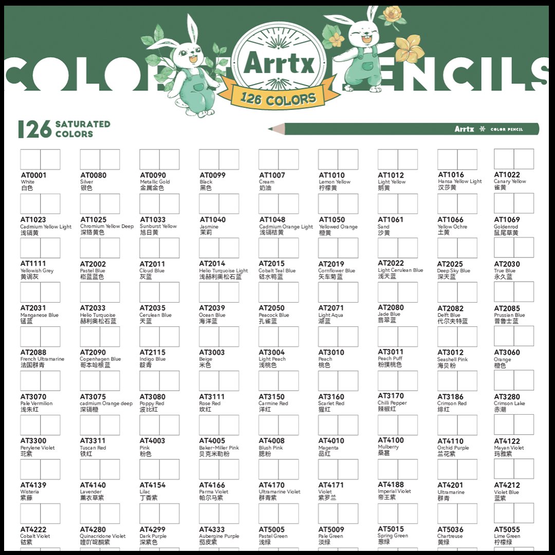Arrtx Pencil Colour Swatch Charts