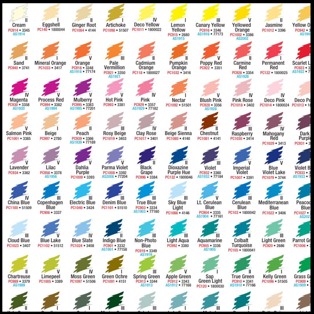 Prismacolour Premier Lightfast Colour Chart