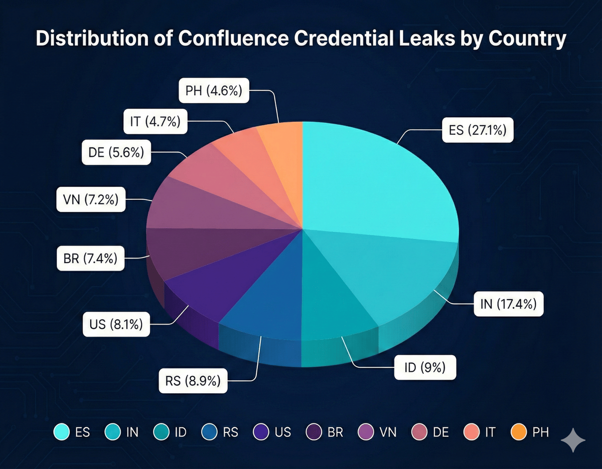 Top 10 Countries Affected by Confluence Credential Leaks
