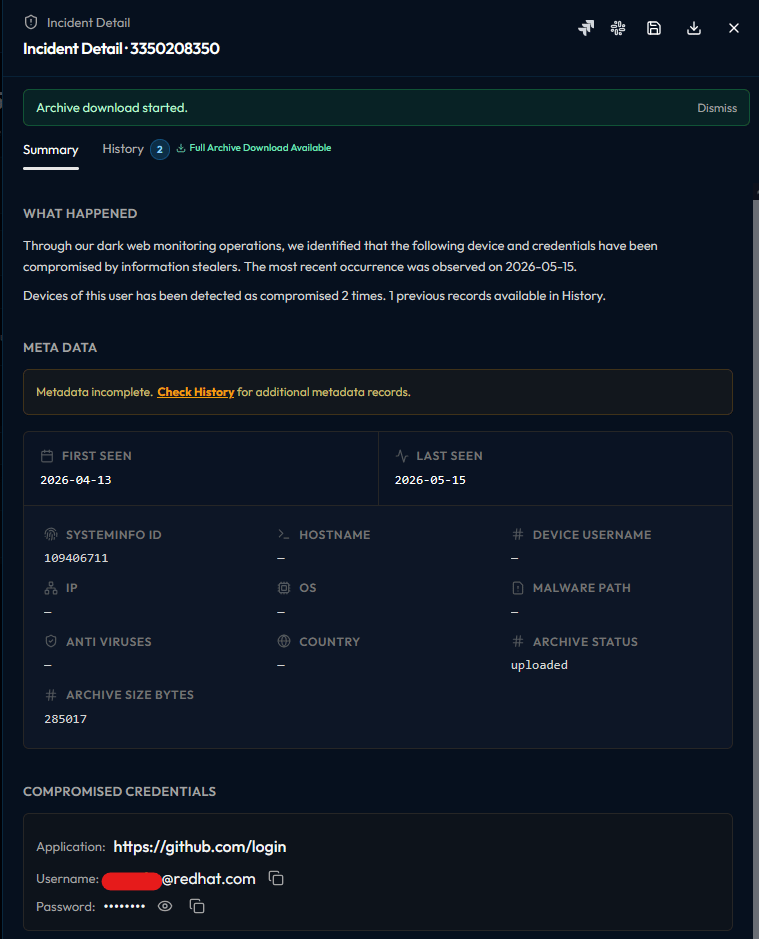 Red Hat GitHub credentials exposed in WhiteIntel stealer log index