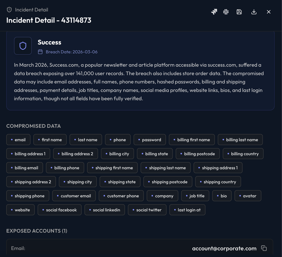 Whiteintel Corporate Leaks Search Dashboard