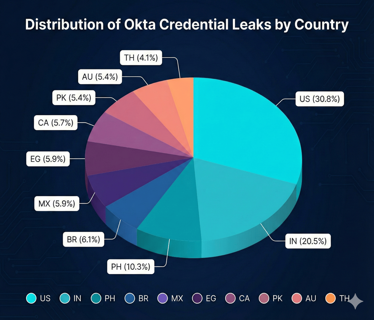 Top 10 Countries Affected by Okta Credential Leaks